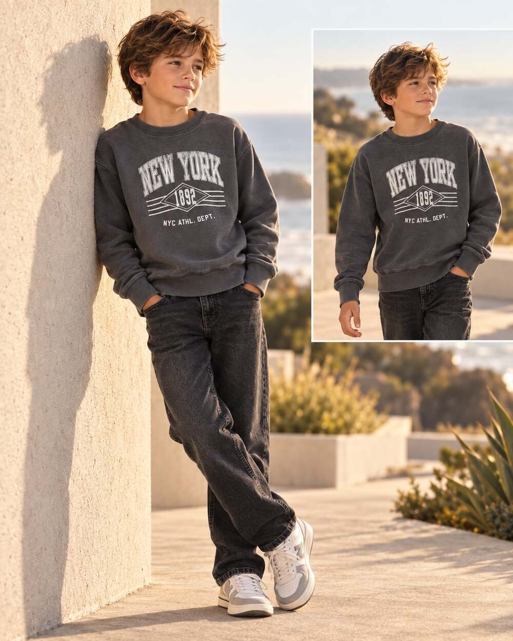abercrombie kids Graphic Crewneck Sweatshirt Charcoal Grey Size 7/8